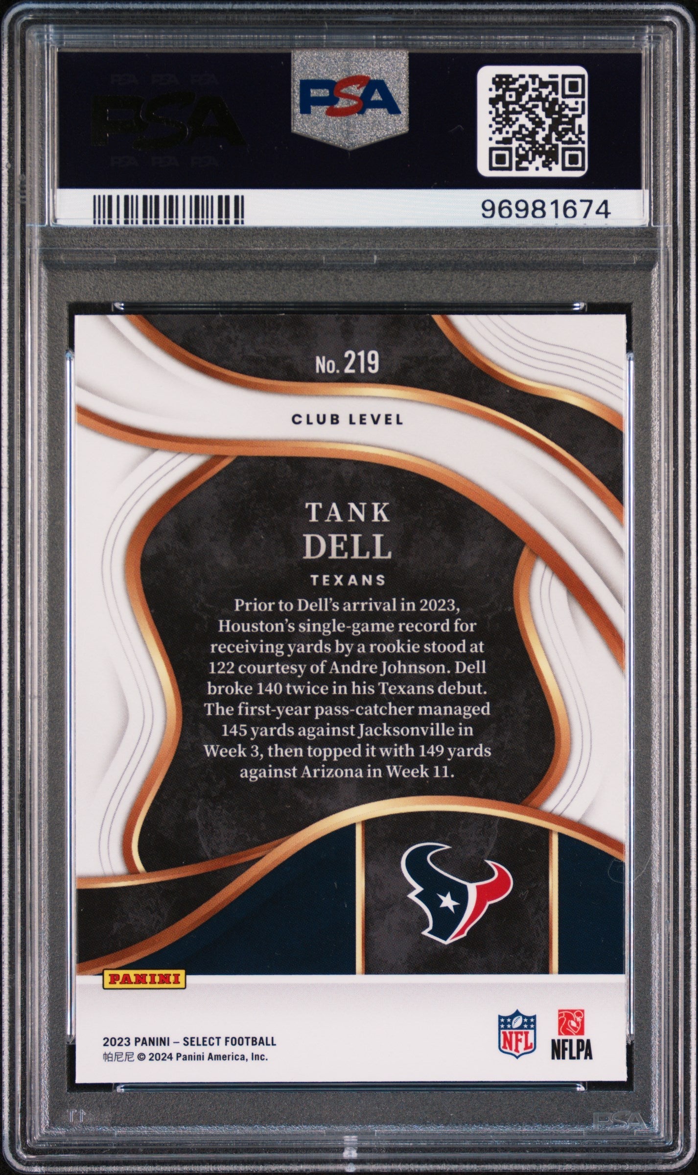Graded 2023 Panini Select Tank Dell #219 Rookie RC Football Card PSA 10 Gem Mint