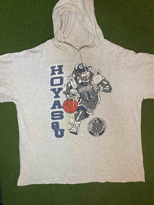 90s Georgetown Hoyas - Double Sided - Vintage College Basketball Hoodie T-Shirt (2XL) Gametime Vintage