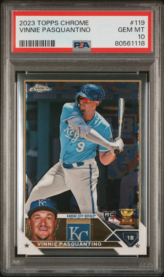 Graded 2023 Topps Chrome Vinnie Pasquantino #119 Rookie RC Baseball Card PSA 10 Gem Mint