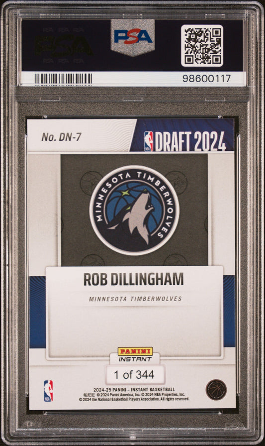 Graded 2024 Panini Instant NBA Rob Dillingham #DN7 Draft Night Rookie RC Basketball Card PSA 9 Mint