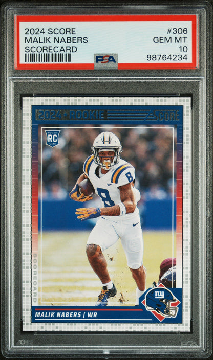 Graded 2024 Panini Score Malik Nabers #306 Scorecard Rookie RC Football Card PSA 10 Gem Mint