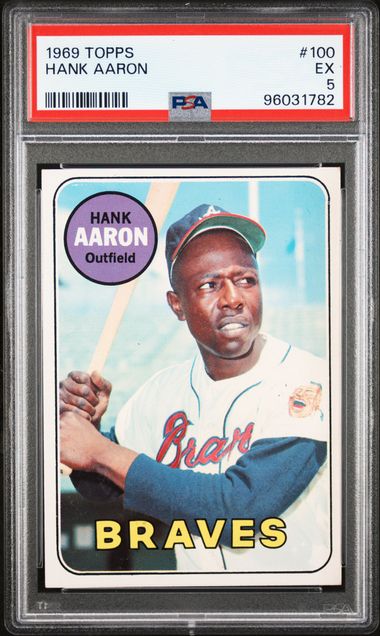 Graded 1969 Topps Hank Aaron #100 Baseball Card PSA 5 Excellent