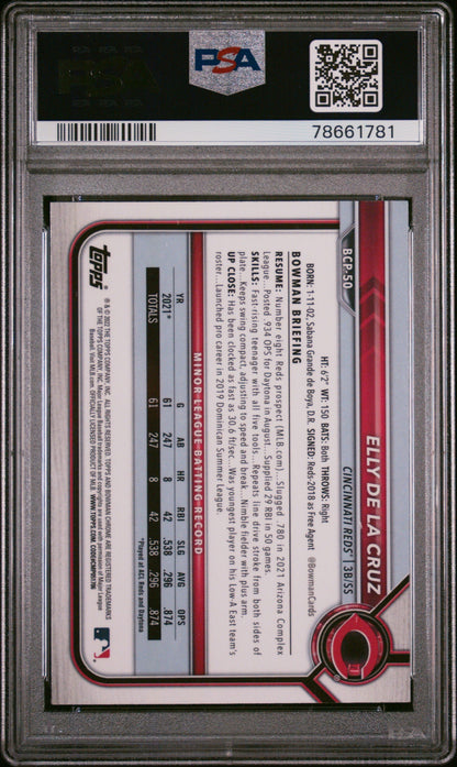 Graded 2022 Topps Bowman Elly De La Cruz #BCP50 Chrome Prospects Rookie RC Baseball Card PSA 10 Gem Mint