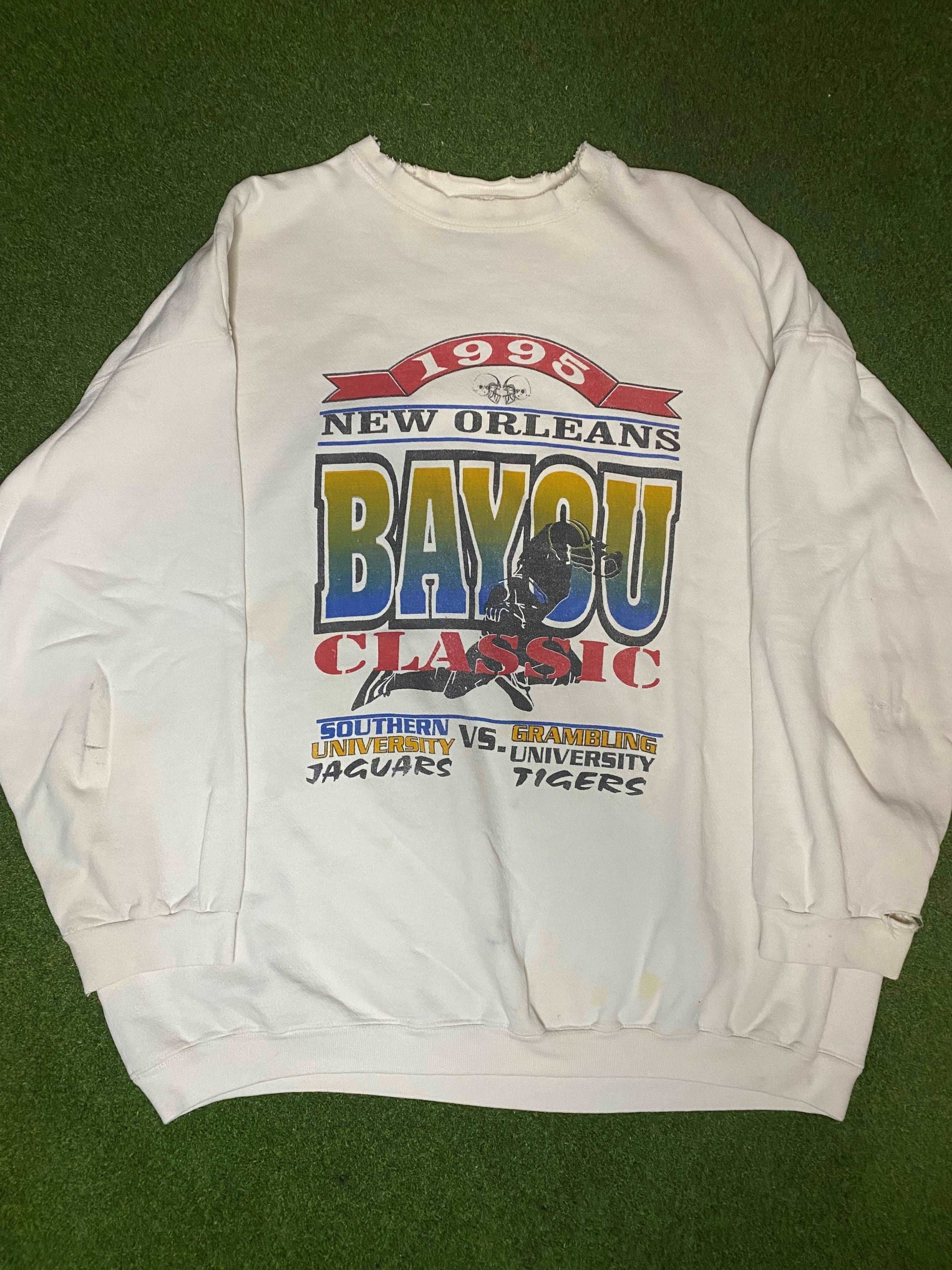 1995 Bayou Classic - Southern Jaguars vs. Grambling Tigers - Double Sided - Vintage HBCU Crewneck (XL)