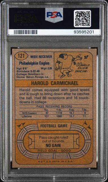 Graded 1974 Topps Harold Carmichael #121 Rookie RC Football Card PSA 5 Excellent