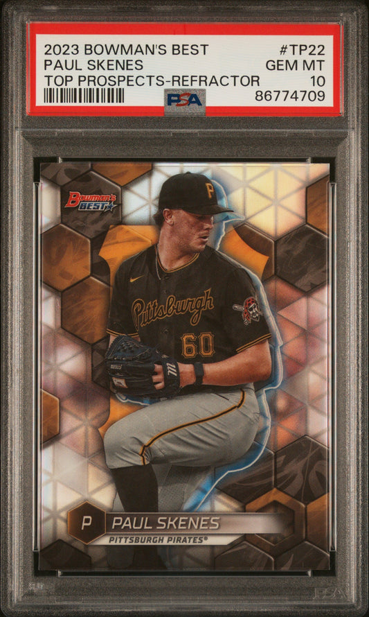 Graded 2023 Topps Bowmans Best Paul Skenes #TP22 Top Prospects Refractor Rookie RC Baseball Card PSA 10 Gem Mint