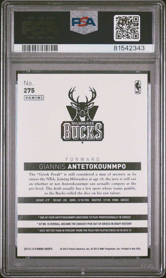 Graded 2013 Panini Hoops Giannis Antetokounmpo #275 Rookie RC Basketball Card PSA 9 Mint