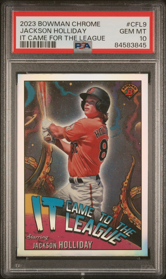 Graded 2023 Topps Bowman Chrome Jackson Holliday #CFL9 It Came For The League Rookie RC Baseball Card PSA 10 Gem Mint