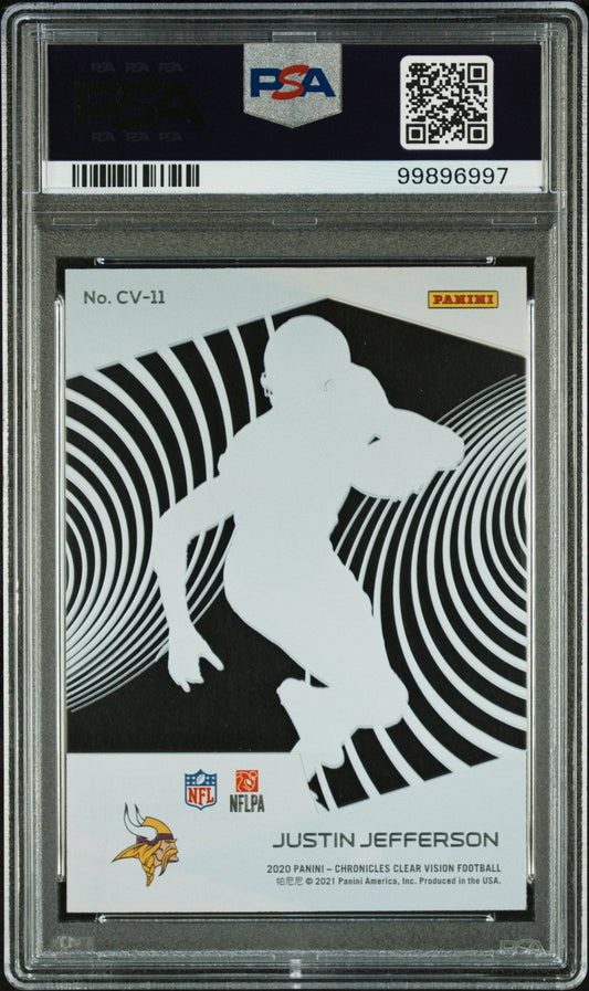 Graded 2020 Panini Chronicles Justin Jefferson #CV11 Clear Vision Rookies Rookie RC Football Card PSA 10 Gem Mint