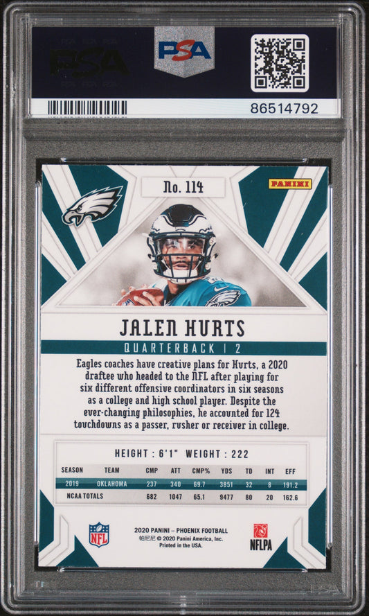 Graded 2020 Panini Phoenix Jalen Hurts #114 Fire Burst Rookie RC Football Card PSA 10 Gem Mint