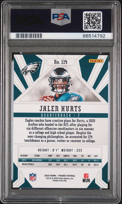 Graded 2020 Panini Phoenix Jalen Hurts #114 Fire Burst Rookie RC Football Card PSA 10 Gem Mint