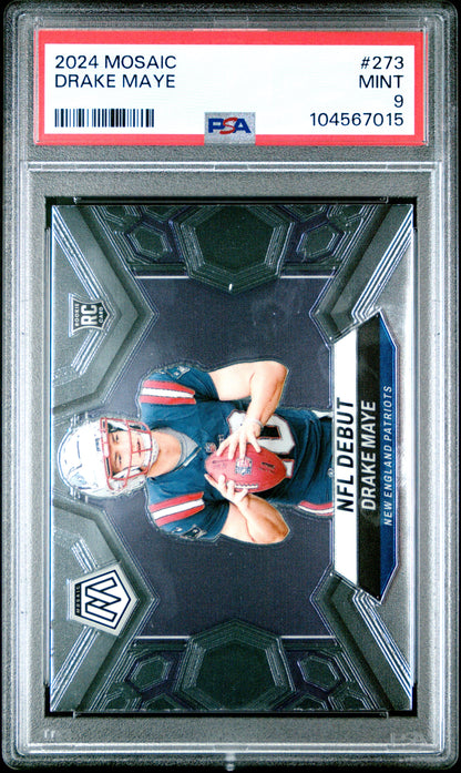 Graded 2024 Panini Mosaic Drake Maye #273 Rookie RC Football Card PSA 9 Mint