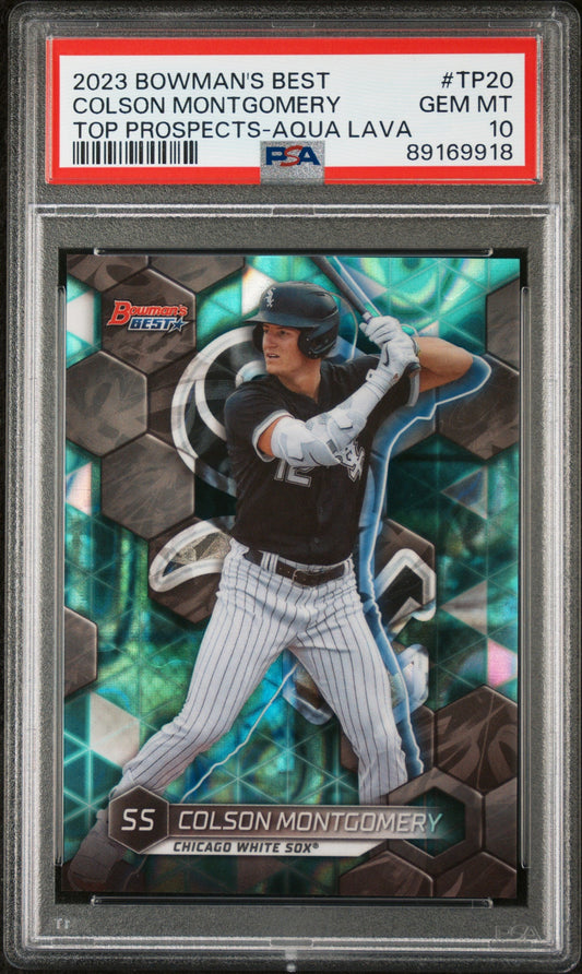 Graded 2023 Topps Bowmans Best Colson Montgomery #TP20 Top Prospects Aqua #/199 Rookie RC Baseball Card PSA 10 Gem Mint