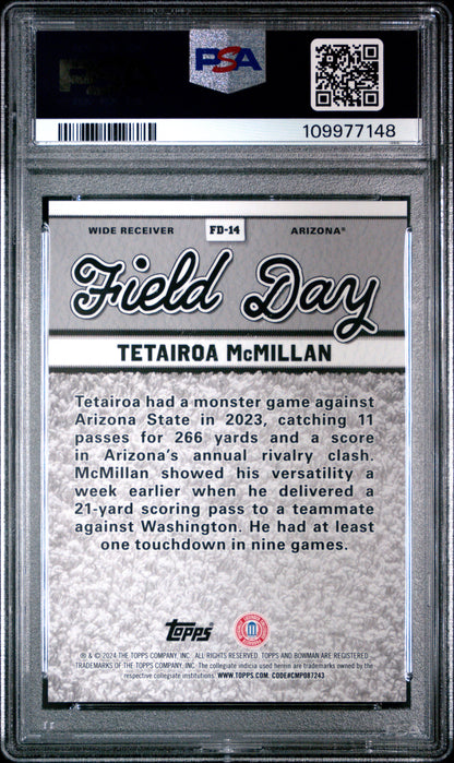 Graded 2024 Topps Bowman Best University Tetairoa McMillan #FD14 Field Day Rookie RC Football Card PSA 10 Gem Mint