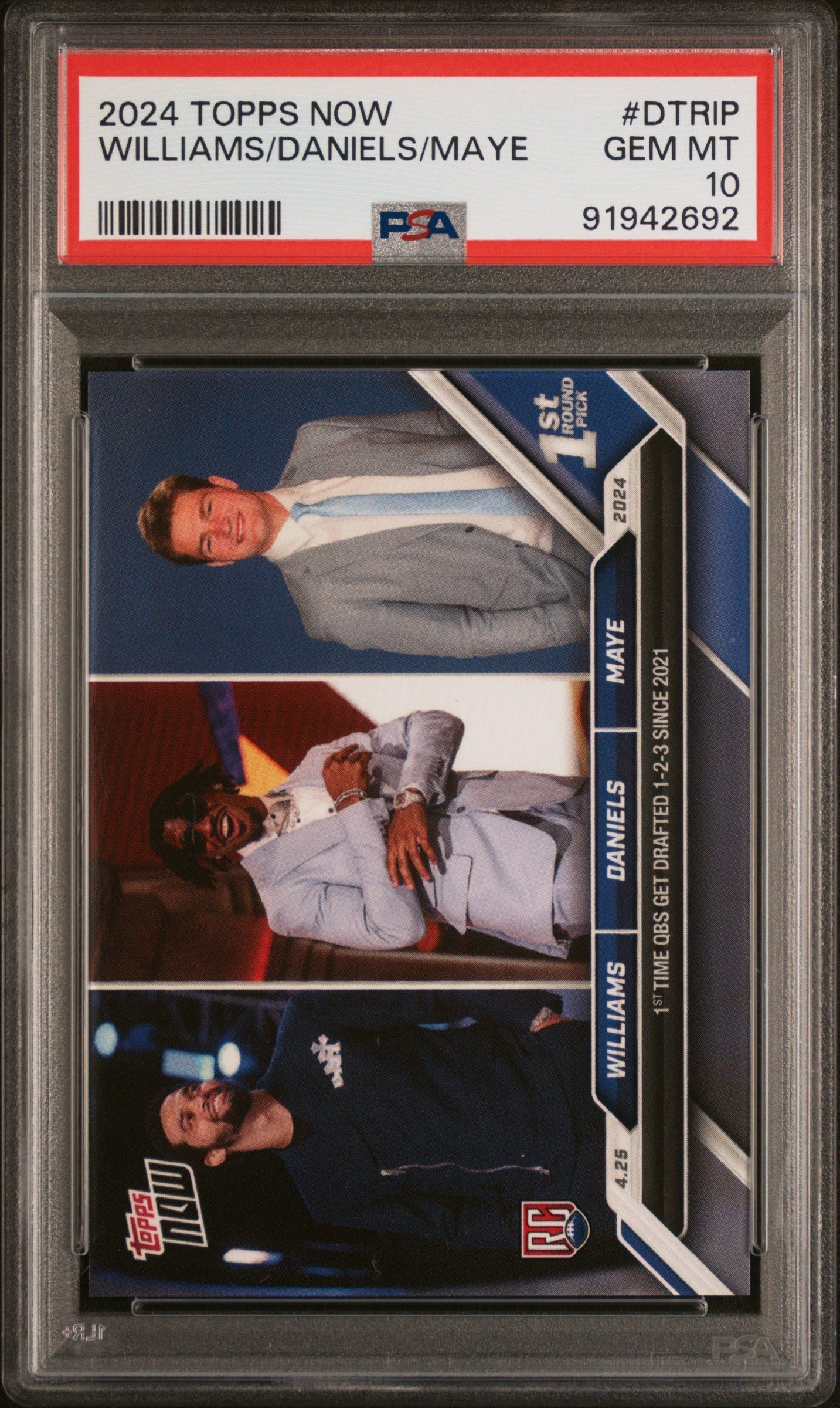Graded 2024 Topps Now Williams/Daniels/Maye #DTRIP Rookie RC Football Card PSA 10 Gem Mint