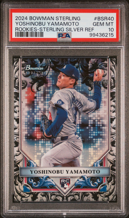 Graded 2024 Topps Bowman Sterling Yoshinobu Yamamoto #BSR40 Rookies Sterling Silver Refractor #/100 Rookie RC Baseball Card PSA 10 Gem Mint