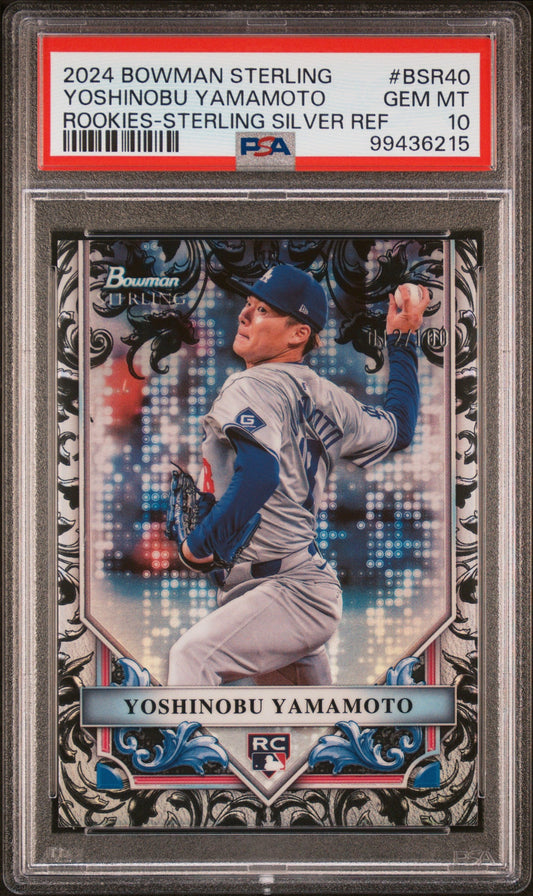 Graded 2024 Topps Bowman Sterling Yoshinobu Yamamoto #BSR40 Rookies Sterling Silver Refractor #/100 Rookie RC Baseball Card PSA 10 Gem Mint