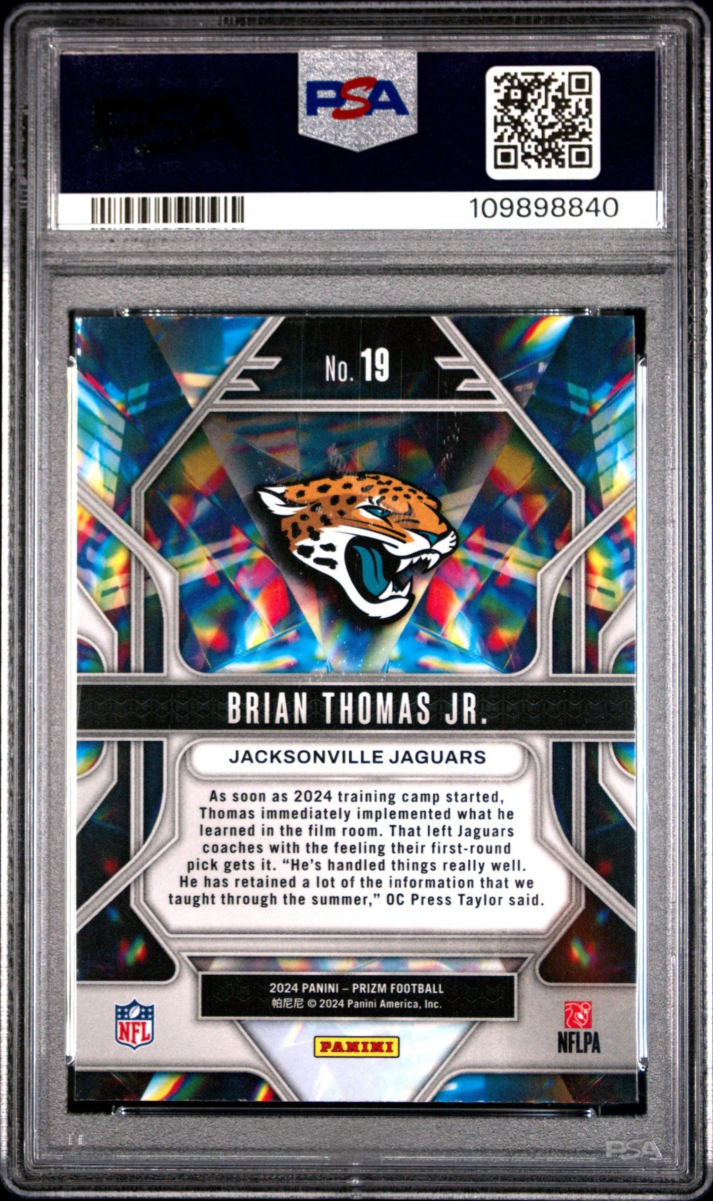 Graded 2024 Panini Prizm Brian Thomas Jr #19 Prizmatic Rookie RC Football Card PSA 10 Gem Mint
