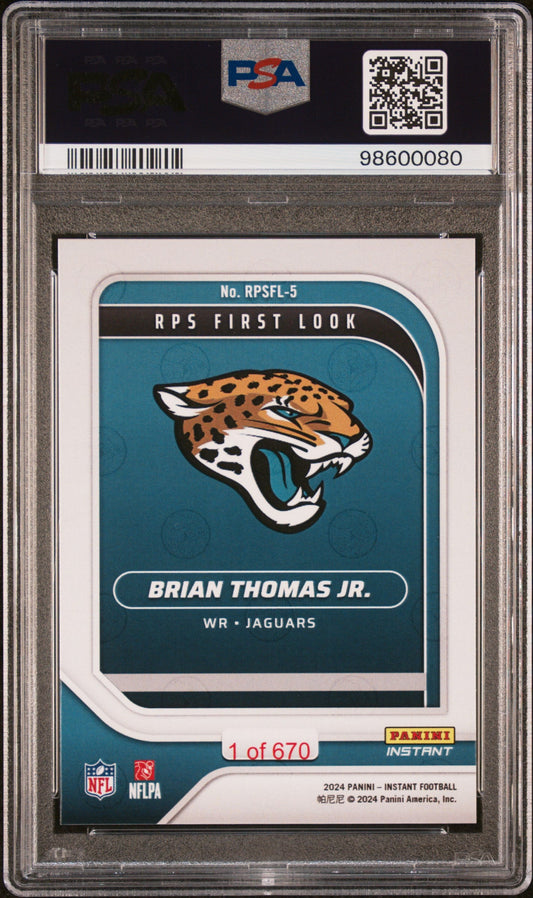 Graded 2024 Panini Instant NFL Brian Thomas Jr #RPSFL5 RPS First Look Rookie RC Football Card PSA 9 Mint
