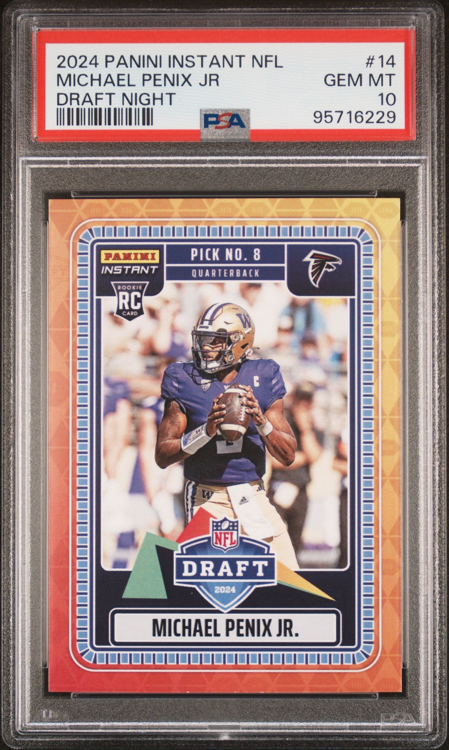 Graded 2024 Panini Instant NFL Michael Penix Jr #14 Draft Night Rookie RC Football Card PSA 10 Gem Mint
