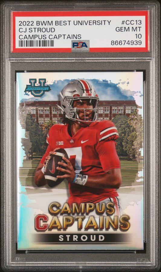 Graded 2022 Topps Bowman Best University CJ Stroud #CC13 Campus Captains Rookie RC Football Card PSA 10 Gem Mint