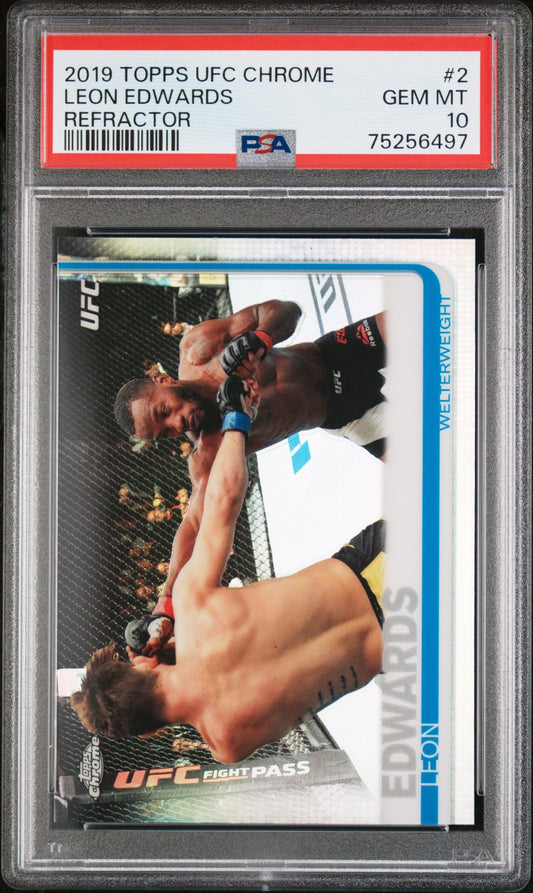 Graded 2019 Topps UFC Chrome Leon Edwards #2 Refractor Rookie RC UFC MMA Card PSA 10 Gem Mint