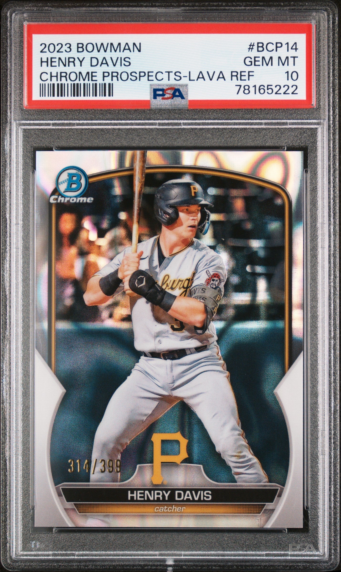 Graded 2023 Topps Bowman Henry Davis #BCP14 Chrome Prospects Lava Refractor #/399 Rookie RC Baseball Card PSA 10 Gem Mint