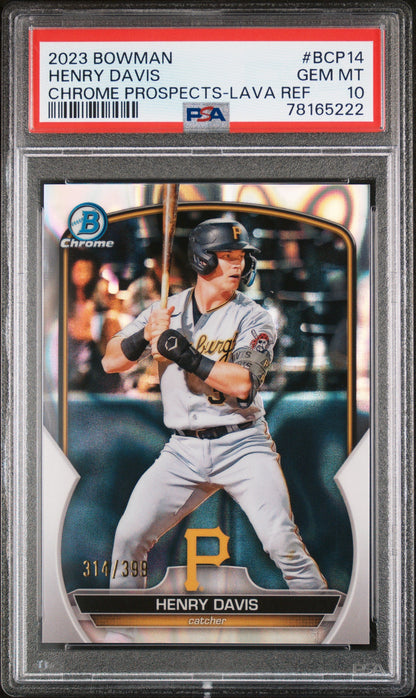 Graded 2023 Topps Bowman Henry Davis #BCP14 Chrome Prospects Lava Refractor #/399 Rookie RC Baseball Card PSA 10 Gem Mint