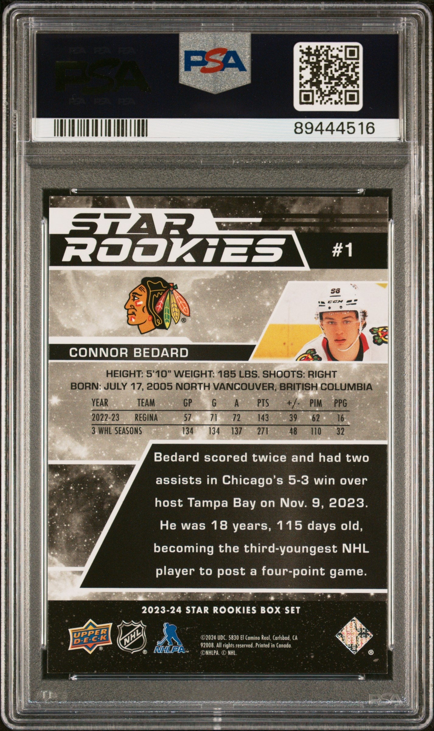 Graded 2023 Upper Deck Star Rookies Connor Bedard #1 Box Set Rookie RC Hockey Card PSA 10 Gem Mint