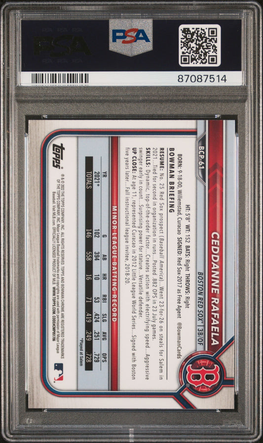 Graded 2022 Topps Bowman Ceddanne Rafaela #BCP61 Chrome Prospects Rookie RC Baseball Card PSA 10 Gem Mint