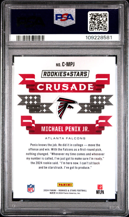 Graded 2024 Panini Rookies & Stars Michael Penix Jr #CMPJ Crusade Red Plaid Rookie RC Football Card PSA 10 Gem Mint