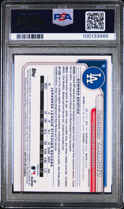 Graded 2024 Topps Bowman Chrome Yoshinobu Yamamoto #73SP Rookie RC Baseball Card PSA 10 Gem Mint