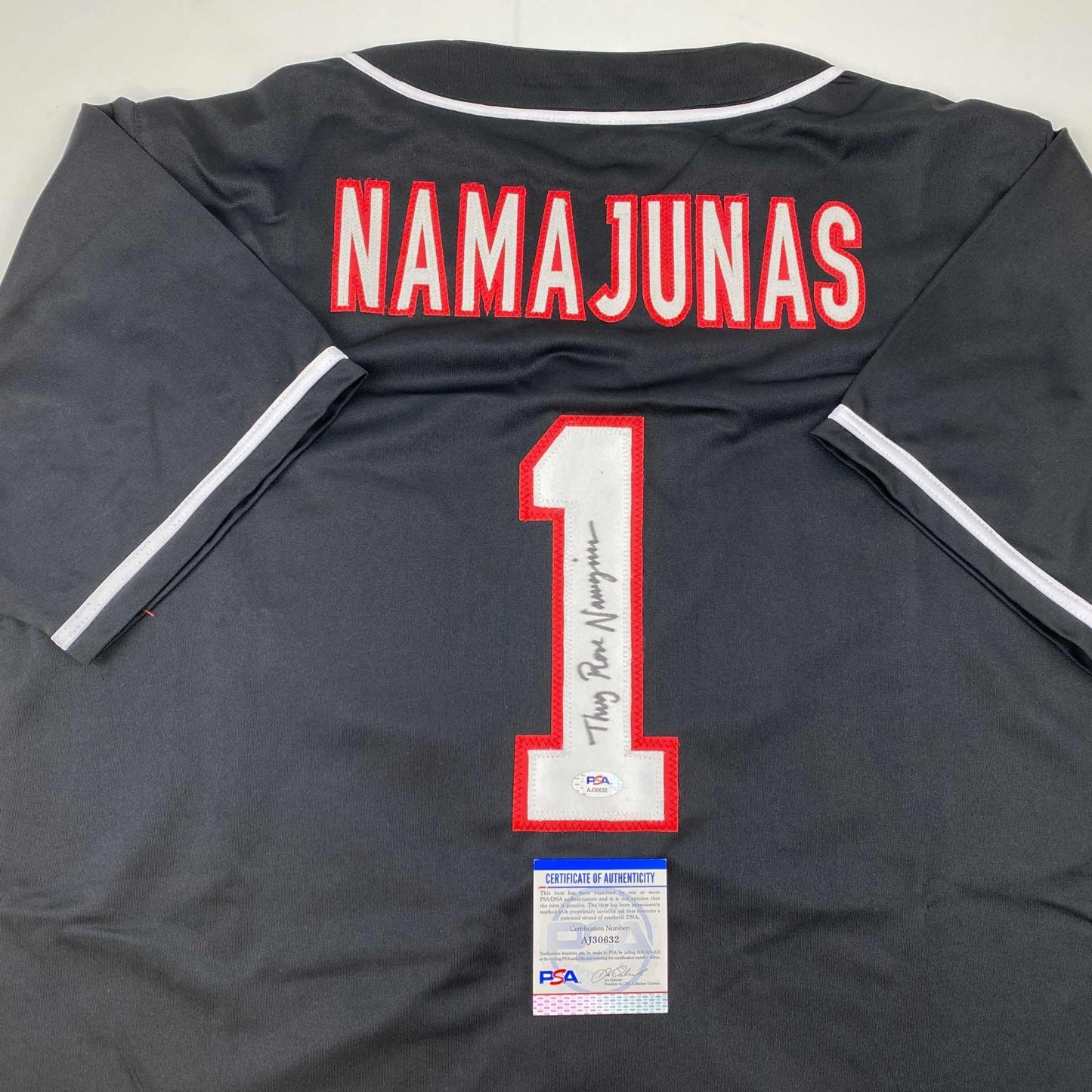 Autographed/Signed Thug Rose Namajunas UFC MMA Black Ultimate Fighting Jersey Shirt PSA/DNA COA