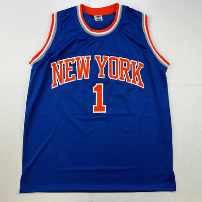 Autographed/Signed Amare Stoudemire New York Blue Basketball Jersey Beckett BAS COA