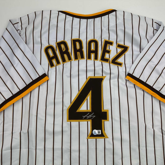 Autographed/Signed Luis Arraez San Diego Pinstripe Baseball Jersey Beckett BAS COA