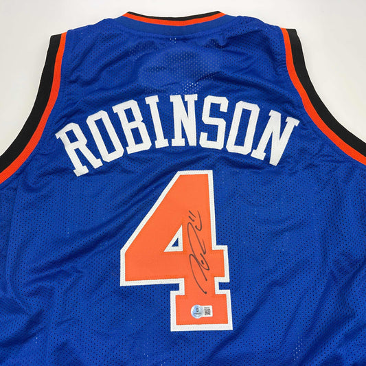 Autographed/Signed Nate Robinson New York Blue Basketball Jersey Beckett BAS COA