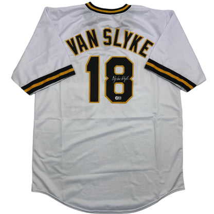 Autographed/Signed Andy Van Slyke Pittsburgh White Baseball Jersey Beckett BAS COA