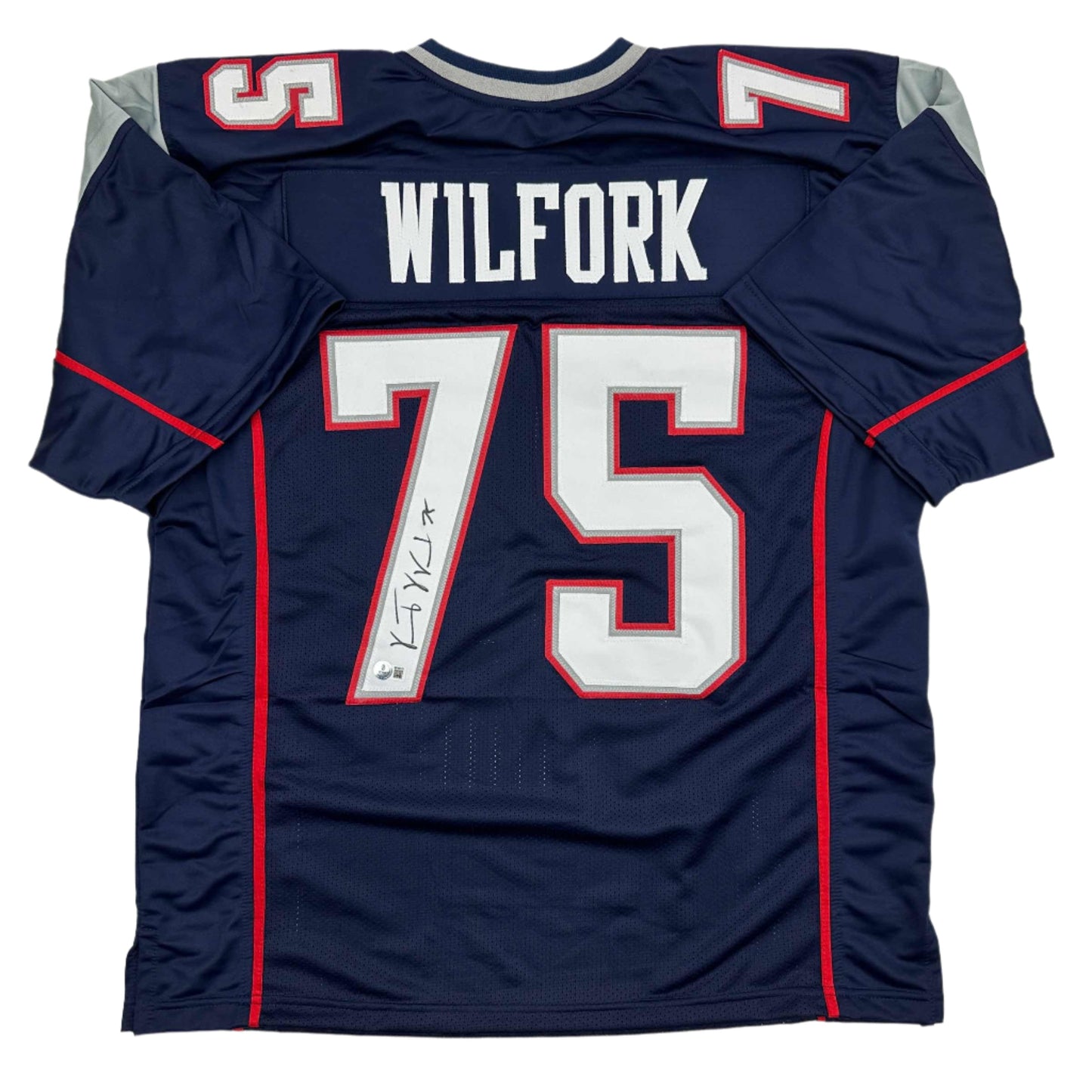 Autographed/Signed Vince Wilfork New England Blue Football Jersey Beckett BAS COA