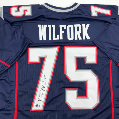 Autographed/Signed Vince Wilfork New England Blue Football Jersey Beckett BAS COA