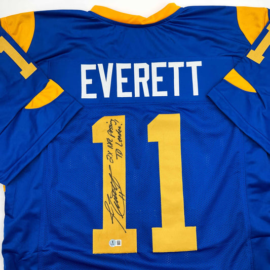 Autographed/Signed Jim Everett 2x Passing TD Leader Los Angeles LA Blue Football Jersey Beckett BAS COA
