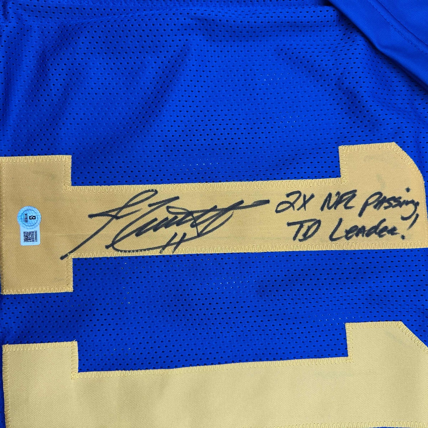 Autographed/Signed Jim Everett 2x Passing TD Leader Los Angeles LA Blue Football Jersey Beckett BAS COA