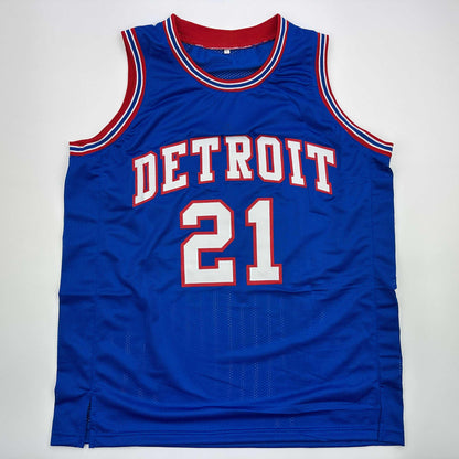 Autographed/Signed Dave Bing HOF 90 Detroit Blue Basketball Jersey Beckett BAS COA