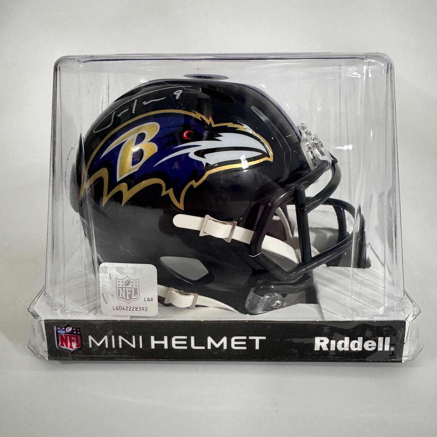 Autographed/Signed Justin Tucker Baltimore Ravens Mini Football Helmet Beckett BAS COA
