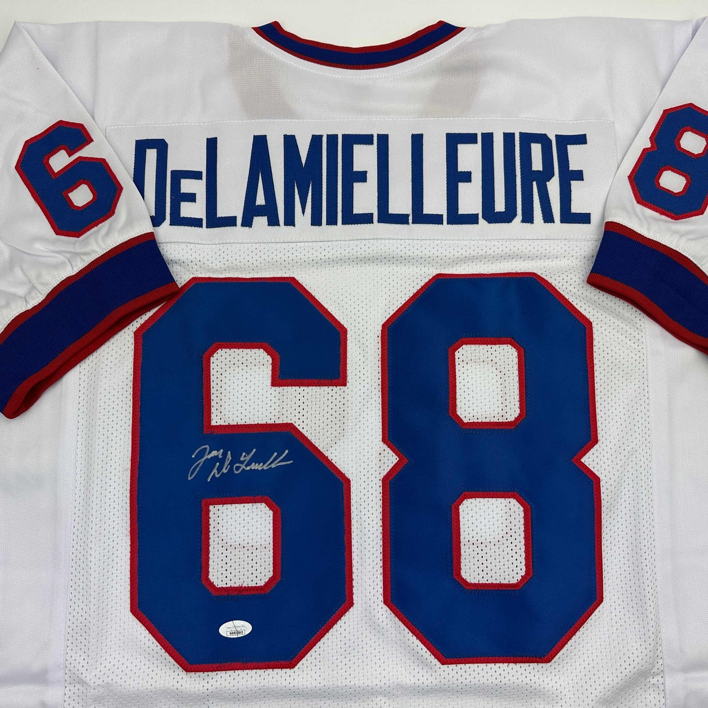 Autographed/Signed Joe DeLamielleure Buffalo White Football Jersey JSA COA