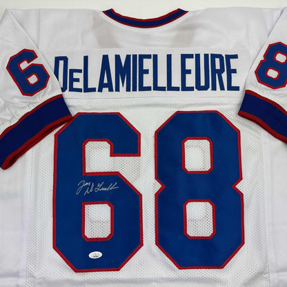 Autographed/Signed Joe DeLamielleure Buffalo White Football Jersey JSA COA