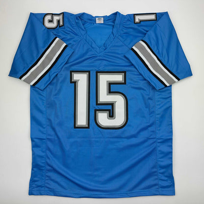 Autographed/Signed Golden Tate Detroit Blue Football Jersey Beckett BAS COA