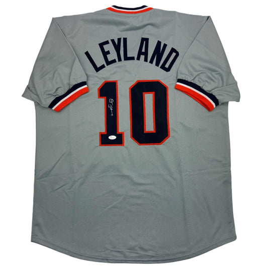 Autographed/Signed Jim Leyland Detroit Grey Baseball Jersey JSA COA