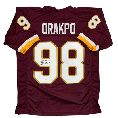 Autographed/Signed Brian Orakpo Washington Burgundy Football Jersey JSA COA