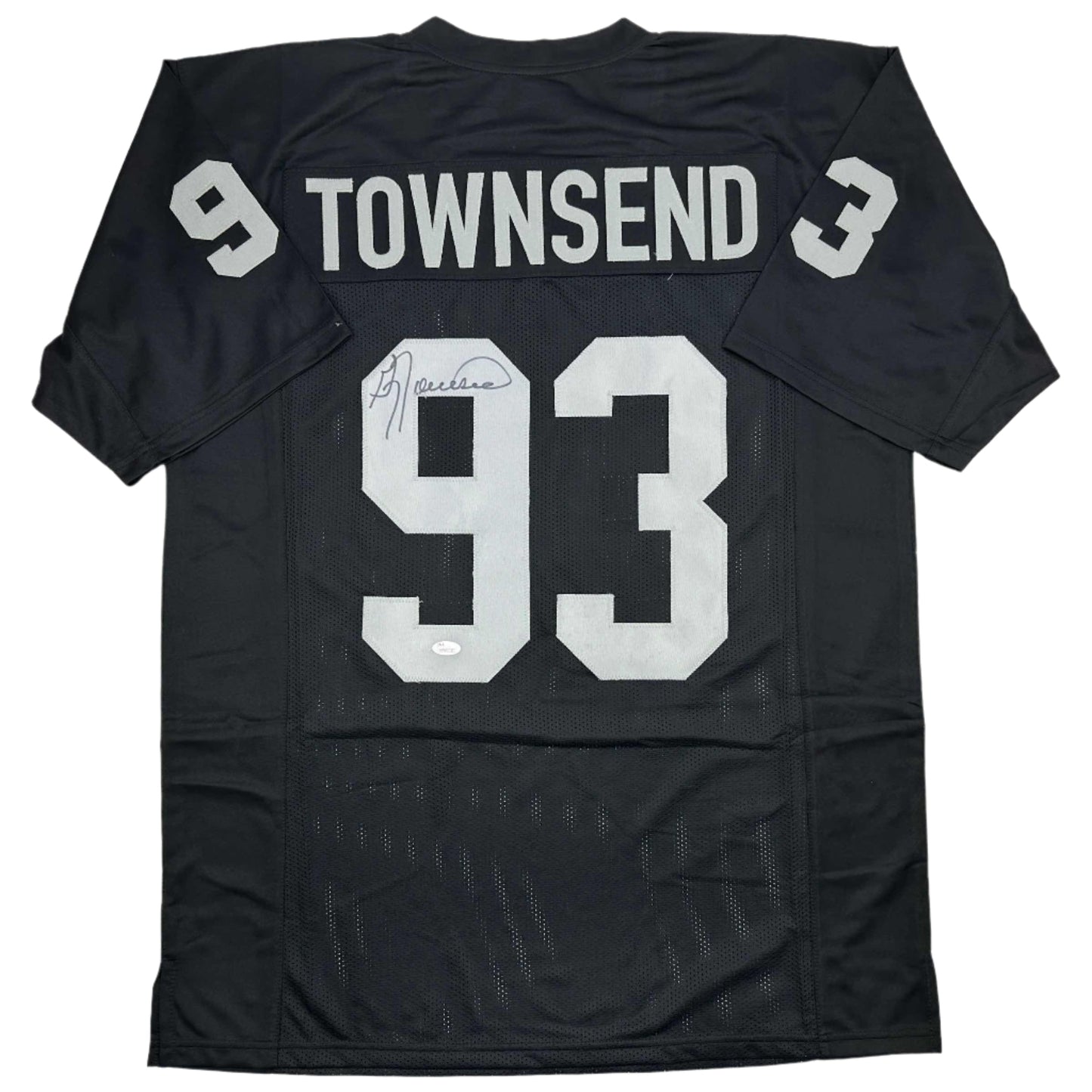 Autographed/Signed Greg Townsend Oakland Black Football Jersey JSA COA