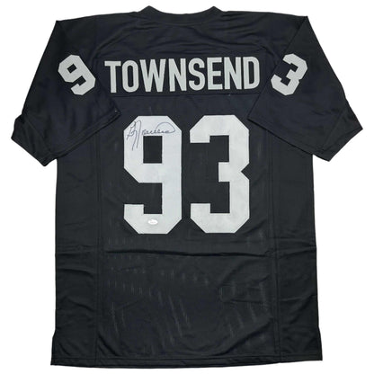 Autographed/Signed Greg Townsend Oakland Black Football Jersey JSA COA